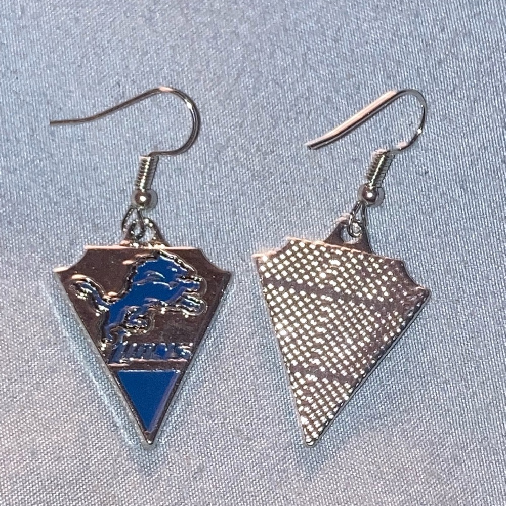 Detroit Lions Blue Silver Triangle Dangle Earrings